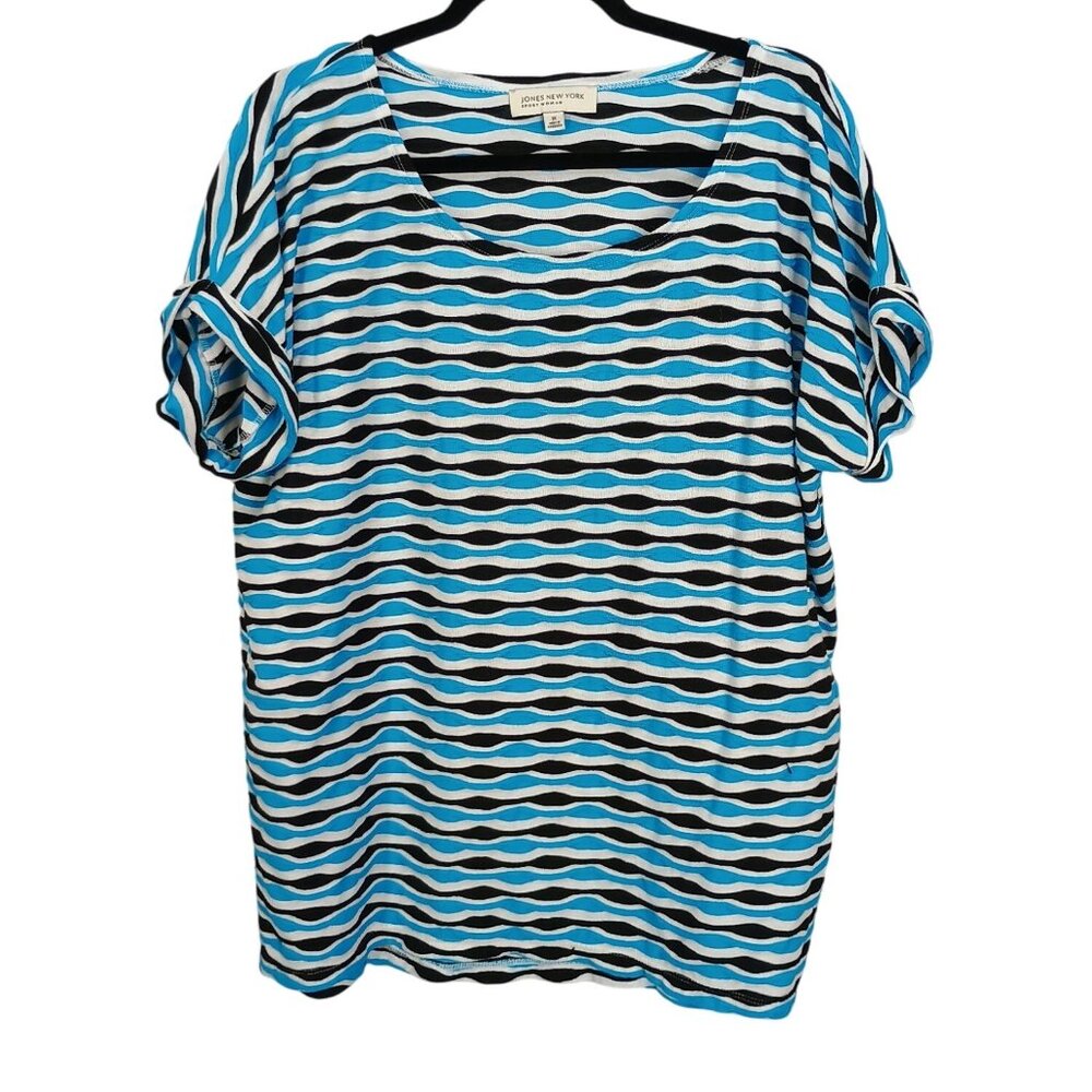 Jones New York Sport Woman 1X Striped Short Sleeve Top Blue/Black/White